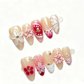 Luxury Handmade Press on Nails - Long Square White French Tips Press on Nail with Almond 3D Rhinestones, Flowers & Butterflies, Acrylic Multi-Layer Gel False Nails for Women (10Pcs Size M)