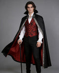 L'VOW Gothic Vampire Cape with Stand-Up Collar Medieval Red Lined Cloak