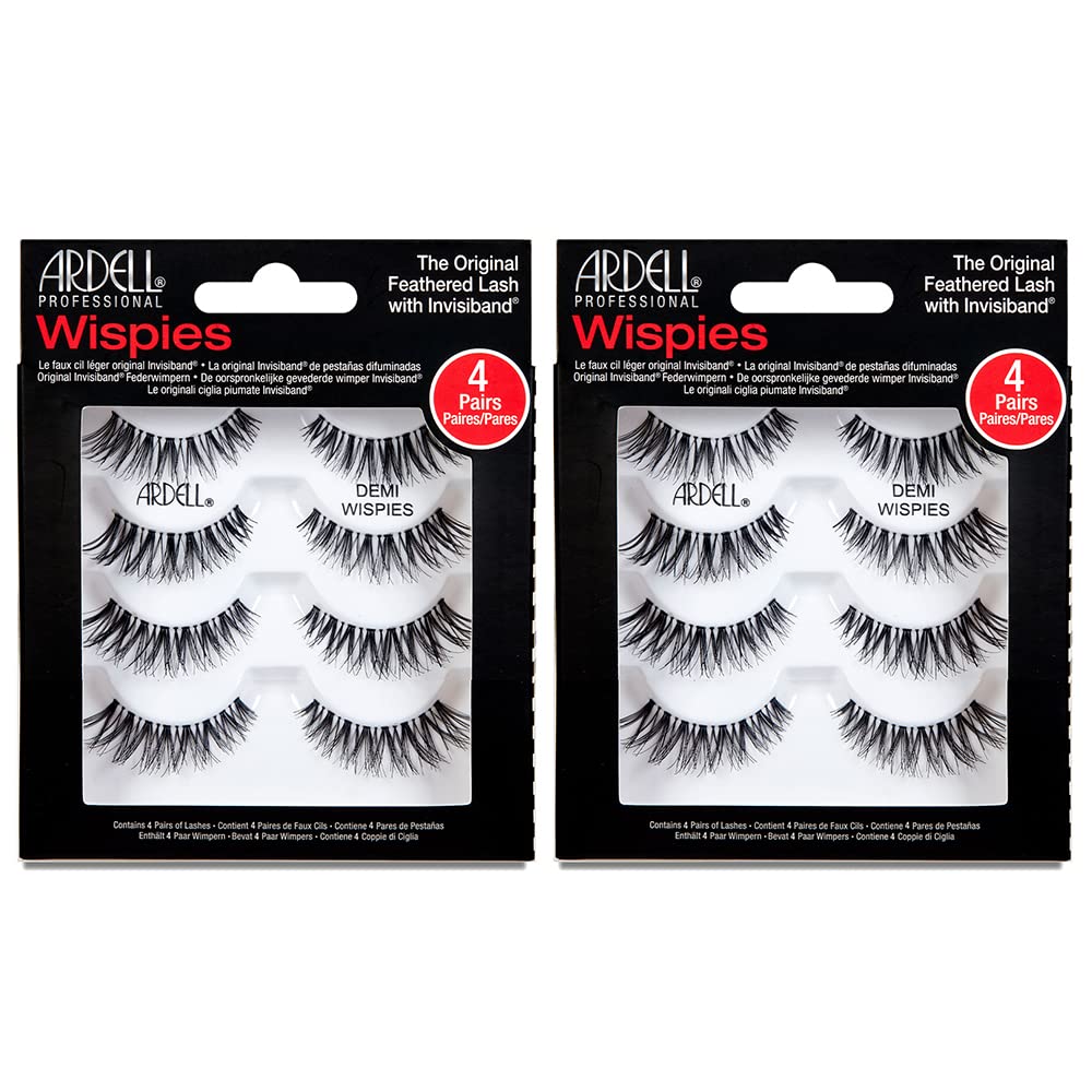 Ardell Demi Wispies False Eyelashes – Natural Wispy Strip Lashes with Invisiband, Lightweight Reusable Fake Lashes for Volume & Length, 4 Pairs