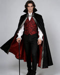 L'VOW Gothic Vampire Cape with Stand-Up Collar Medieval Red Lined Cloak