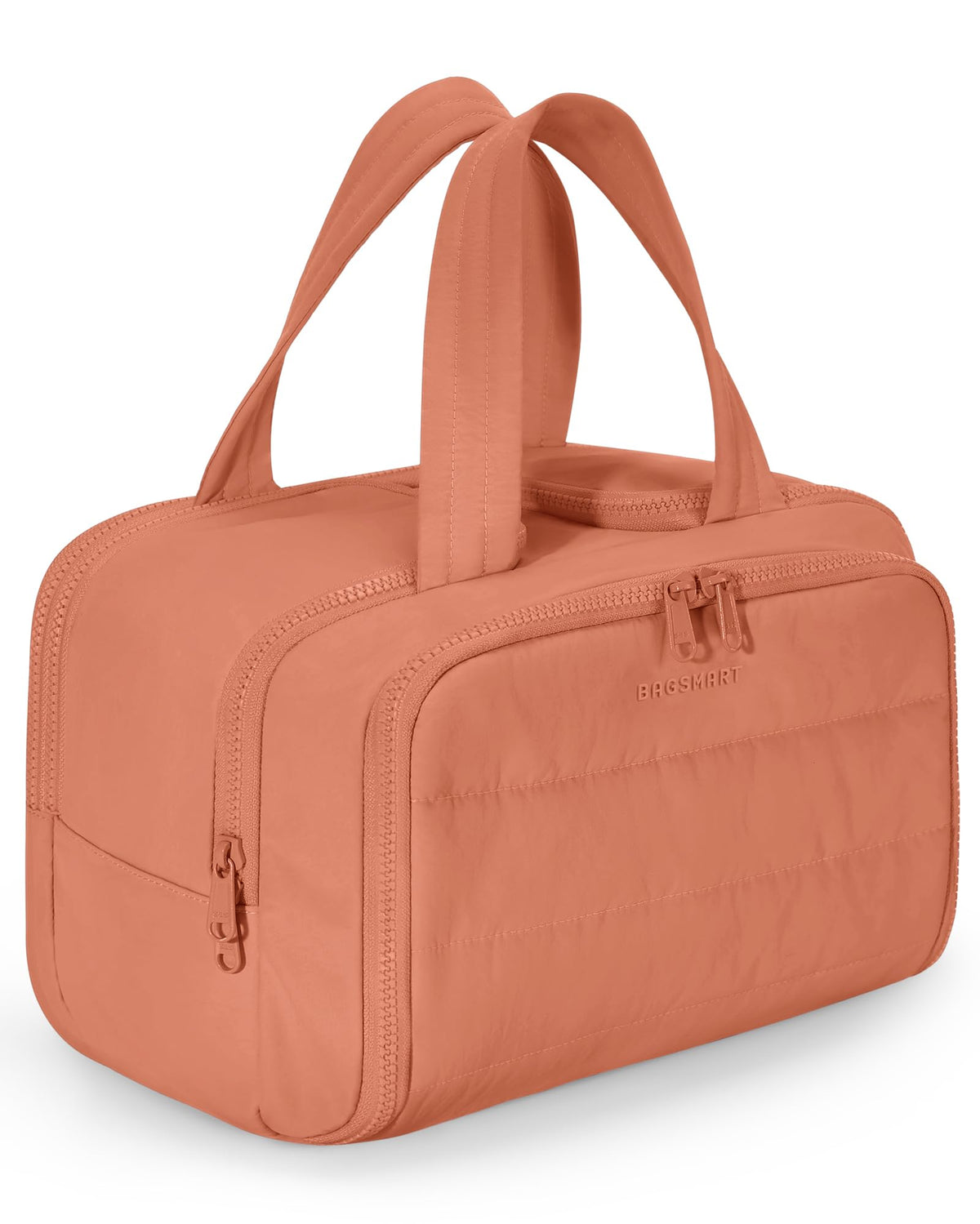 BAGSMART Travel Toiletry Bag, Crush Toiletry Bag for Women, Wide-open Puffy Toiletry Bags for Traveling, Large Travel Cosmetic Makeup Bag Organizer for Accessories,Toiletrie, Beige