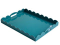 Gesodant Scalloped Glossy Plastic Lacquer Decorative Tray, 15.7 x 11.8 Inch Rectangle Serving Tray with Handles for Coffee Table, Ottoman, Bedroom Vanity, Living Room Centerpiece (Royal Blue & Gold)
