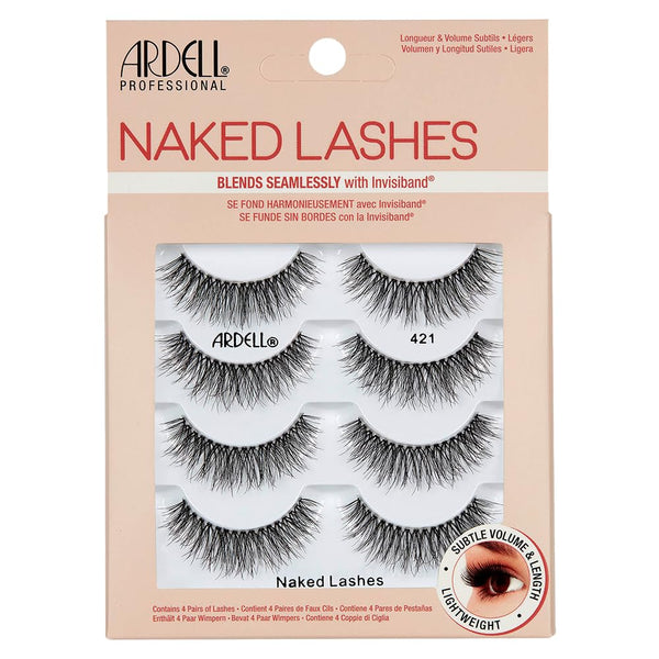 Ardell Naked Strip Lashes 421 Natural Looking False Eyelashes, 4 Pairs | Seamless Blend with Invisiband for Long-Lasting Lightweight Wispy Texture Adds Subtle Volume, Synthetic Hair, Cruelty Free