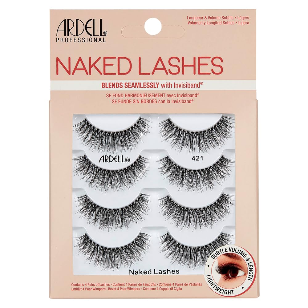 Ardell Naked Strip Lashes 421 Natural Looking False Eyelashes, 4 Pairs | Seamless Blend with Invisiband for Long-Lasting Lightweight Wispy Texture Adds Subtle Volume, Synthetic Hair, Cruelty Free
