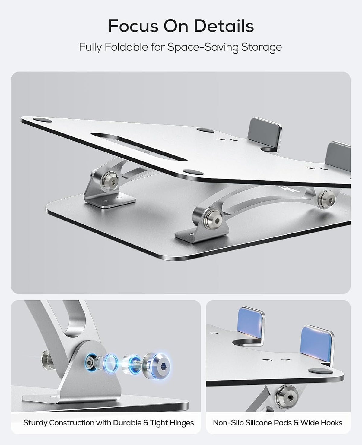 Nulaxy Ergonomic Adjustable Laptop Stand for Desk, Dual Foldable Computer Riser with Advanced Heat-Vent, Heavy-Duty Portable Notebook Holder for Posture Correction, Compatible with Mac 10-16" Laptops