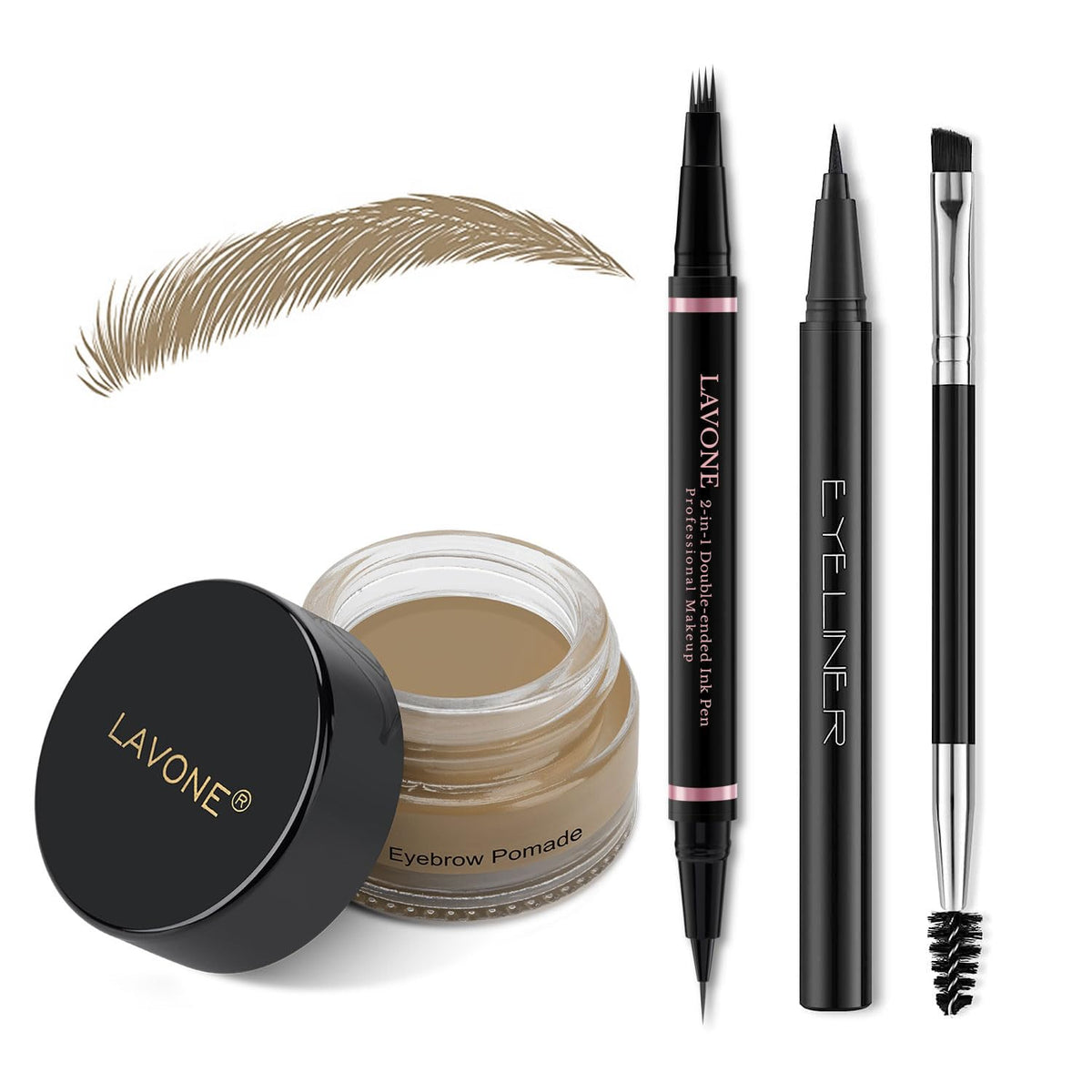 LAVONE Eyebrow Pen Makeup Kit, with Waterproof Eyebrow Pencil, Eyeliner, Pomade, and Brow Brush, Smudge-Proof and Long Lasting, Create Full and Natural Brows, Dark Brown