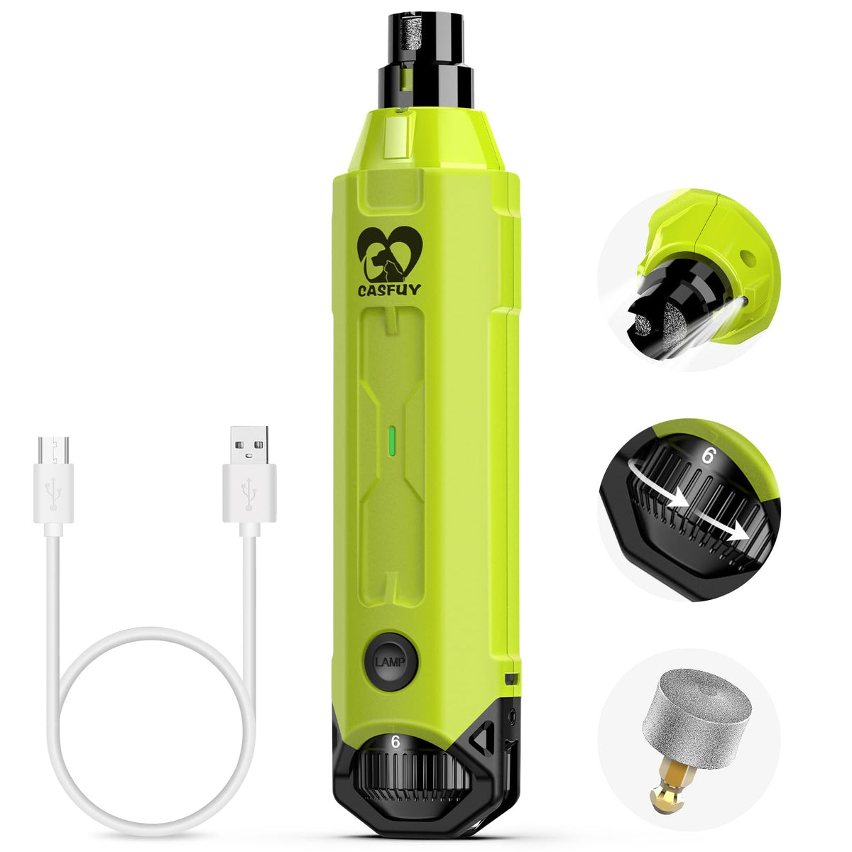 Casfuy 6-Speed Dog Nail Grinder - Newest Enhanced Pet Nail Grinder Super Quiet Rechargeable Electric Dog Nail Trimmer Painless Paws Grooming & Smoothing Tool for Large Medium Small Dogs (Blue)