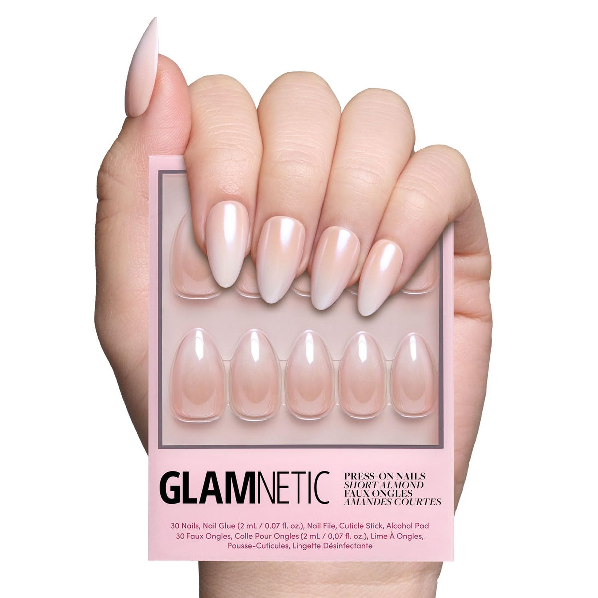 Glamnetic Press On Nails - Short Round, Glossy Fake Nails 30 Pc Full Kit | Neutral press on nails, 12 sizes. Everyday glue-on set. Waterproof, chip-resistant, up to 2 weeks wear