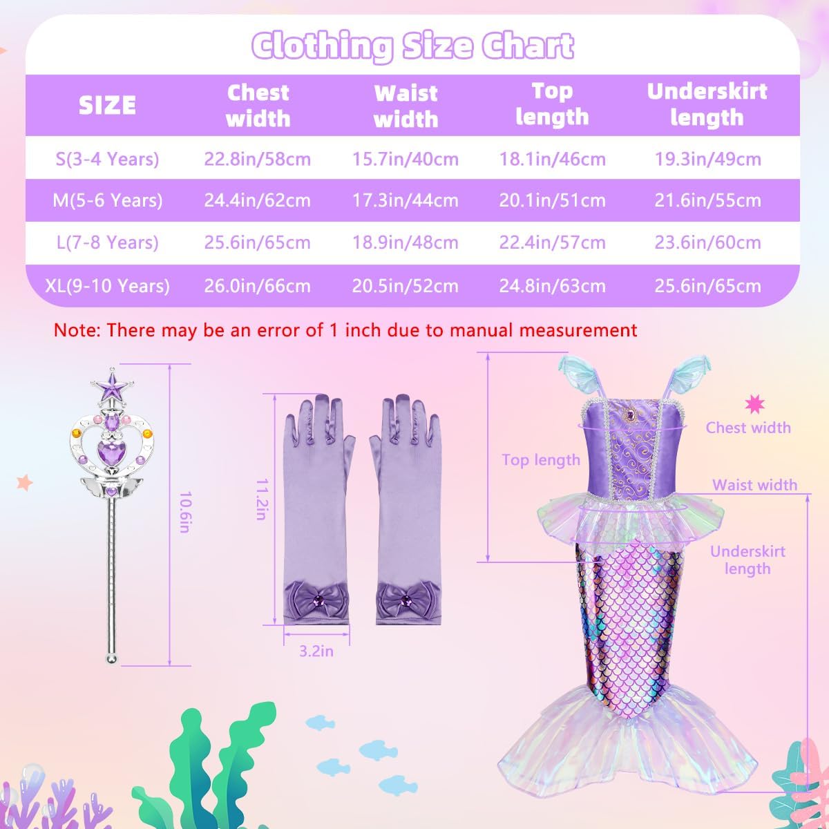 Meland Mermaid Dress for Girls Age 3-10, Princess Dress Up Costume Toy Gift
