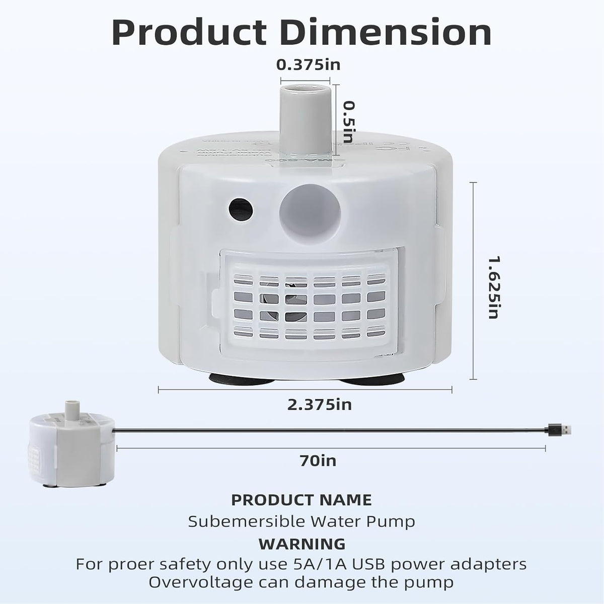 Ultra-Quiet Replacement Pump for Stainless Steel Cat Water Fountains - SMA-800 Motor - Safe and Easy to Clean with Low Voltage DC 5V and USB Cable (Pump) (Side Pump)