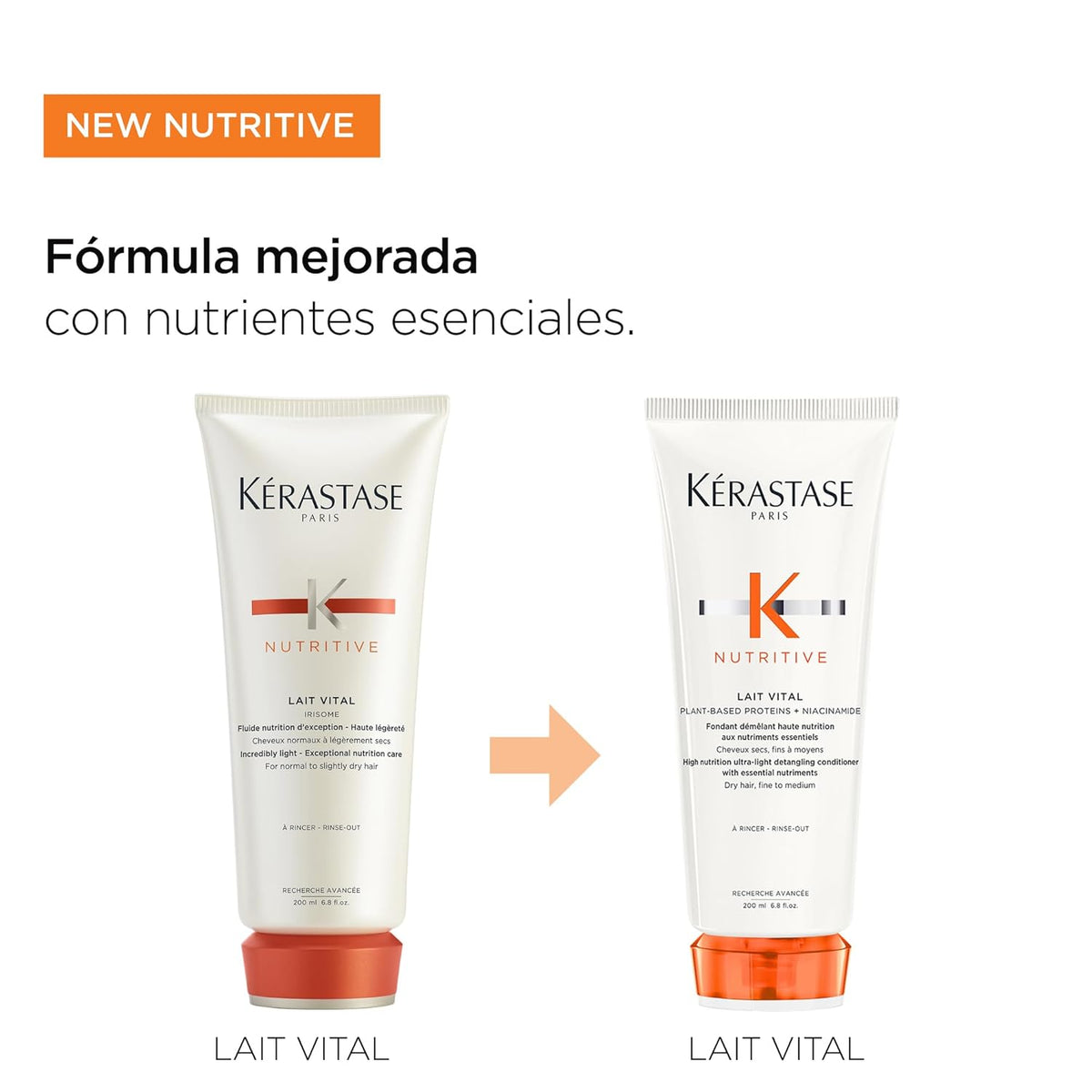 Kerastase Nutritive Lait Vital Hydrating Conditioner For Fine to Medium Dry Hair - Illuminates Shiny Hair and Easily Detangles, With Plant-Based Proteins & Niacinamide