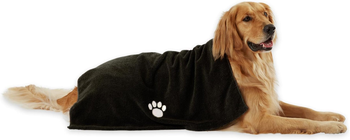 Bone Dry Pet Grooming Towel Collection Absorbent Microfiber X-Large, 41x23.5", Embroidered Gray
