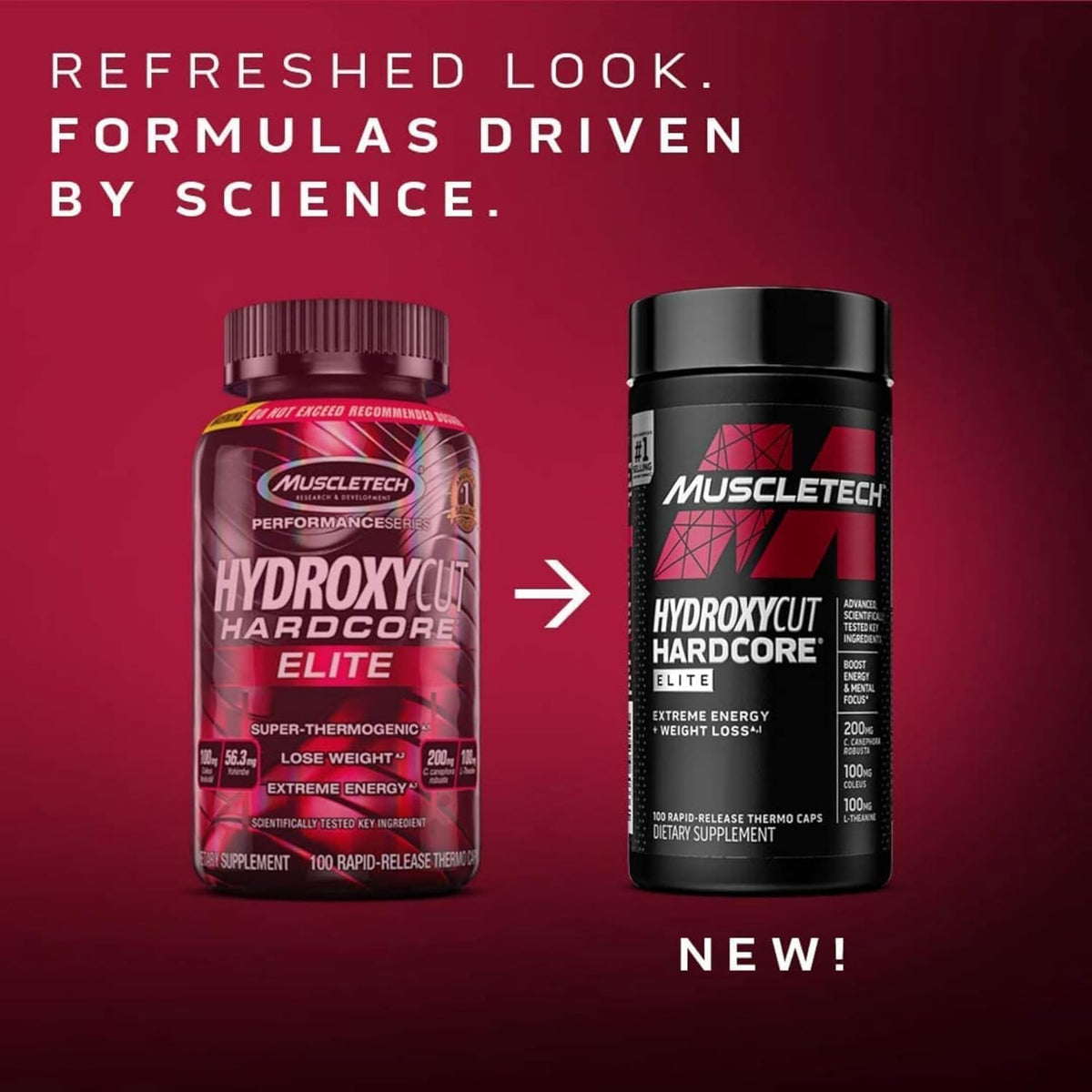 Hydroxycut Hardcore Elite - Energy & Metabolism Support for Men & Women - 270 mg Caffeine Anhydrous & 200 mg Green Coffee Extract - Rapid Release Capsules - 100 Count Each - 2 Pack