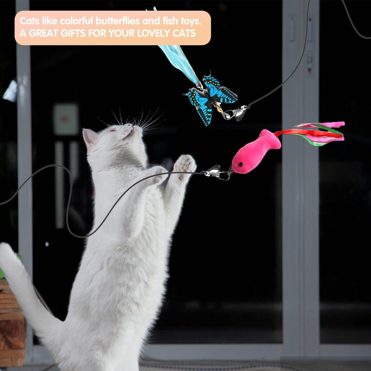 Cat Wand Toys Interactive Kitten Toys for Indoor Cats Colorful Teaser Wand String for Exercise Kitten Stick Kitty Rope Toy Rainbow Ribbon Cat Charmer -2Pcs