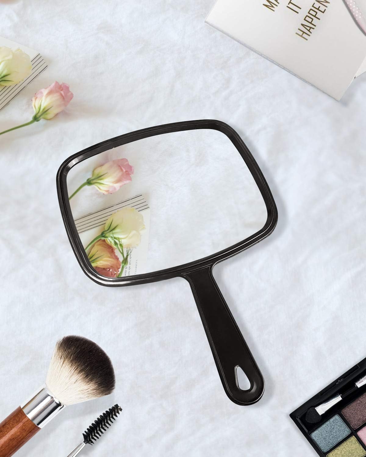 PROTECLE Hand Mirror, 10.3" L x 7.4" W Salon Barber Hairdressing Handheld Mirror with Handle, Square Black | Hand Mirrors with Handle, Barber Accessories, Hair Salon Supplies, Distortion-Free Glass, Makeup Mirror for Women Men