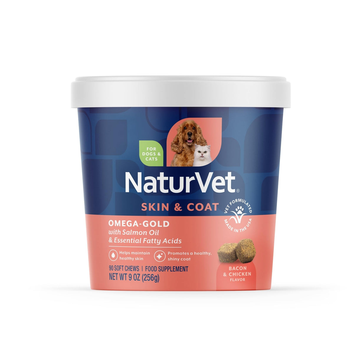 NaturVet – Omega-Gold Plus Salmon Oil | Supports Healthy Skin & Glossy Coat | Enhanced with DHA, EPA, Omega-3 & Omega-6 | for Dogs & Cats | 180 Soft Chews