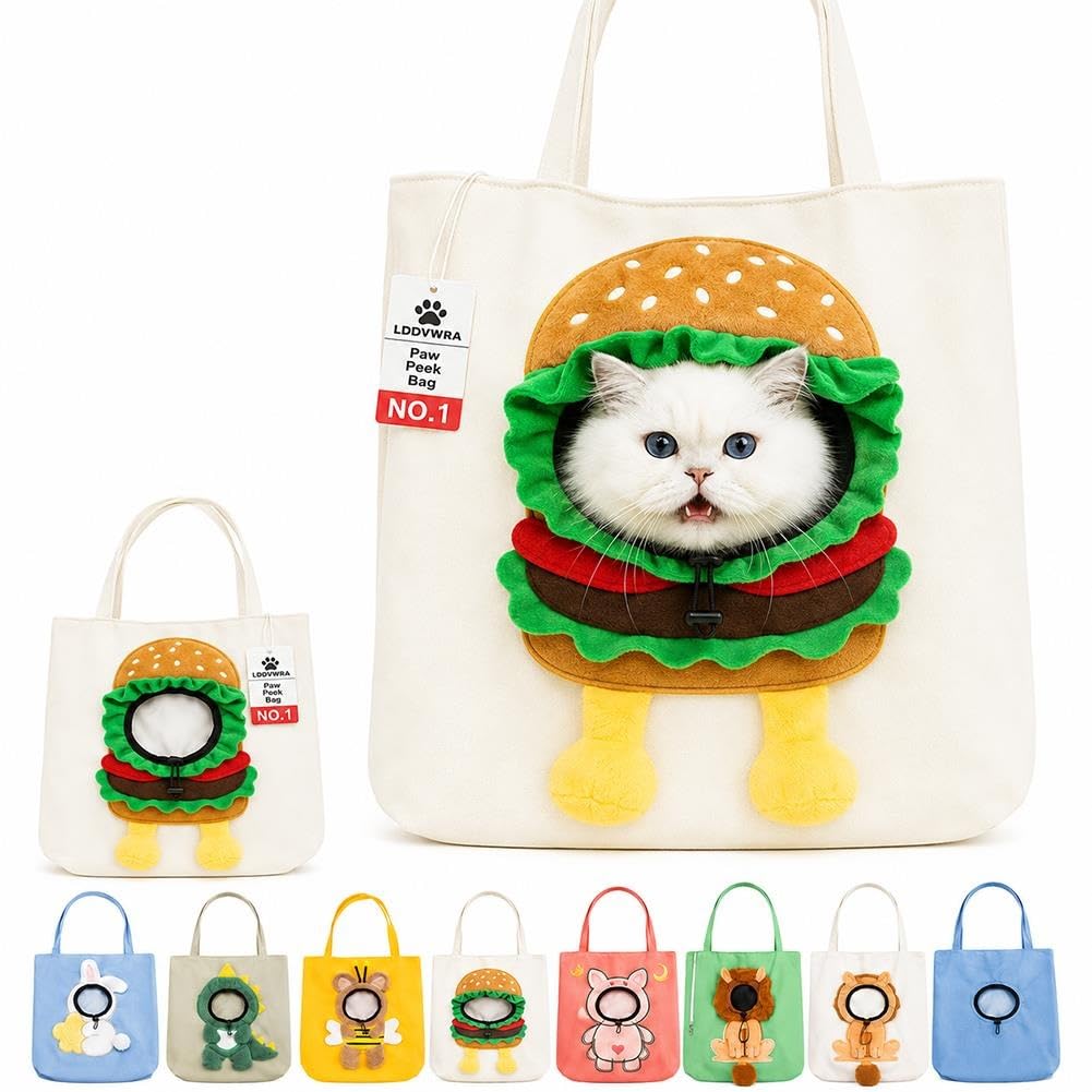 Paw Peek Bag Cute Head Shape Canvas Pet Travel Carrier Tote