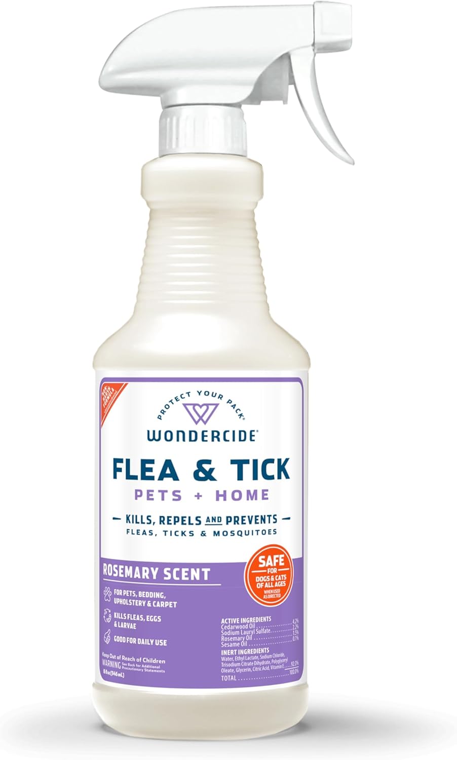 Wondercide Flea Tick & Mosquito Spray for Pets & Home - Rosemary 16 fl oz | With Natural Essential Oils - Killer, Control, Prevention, Treatment of Fleas & Ticks for Dogs and Cats - Pet & Family Safe