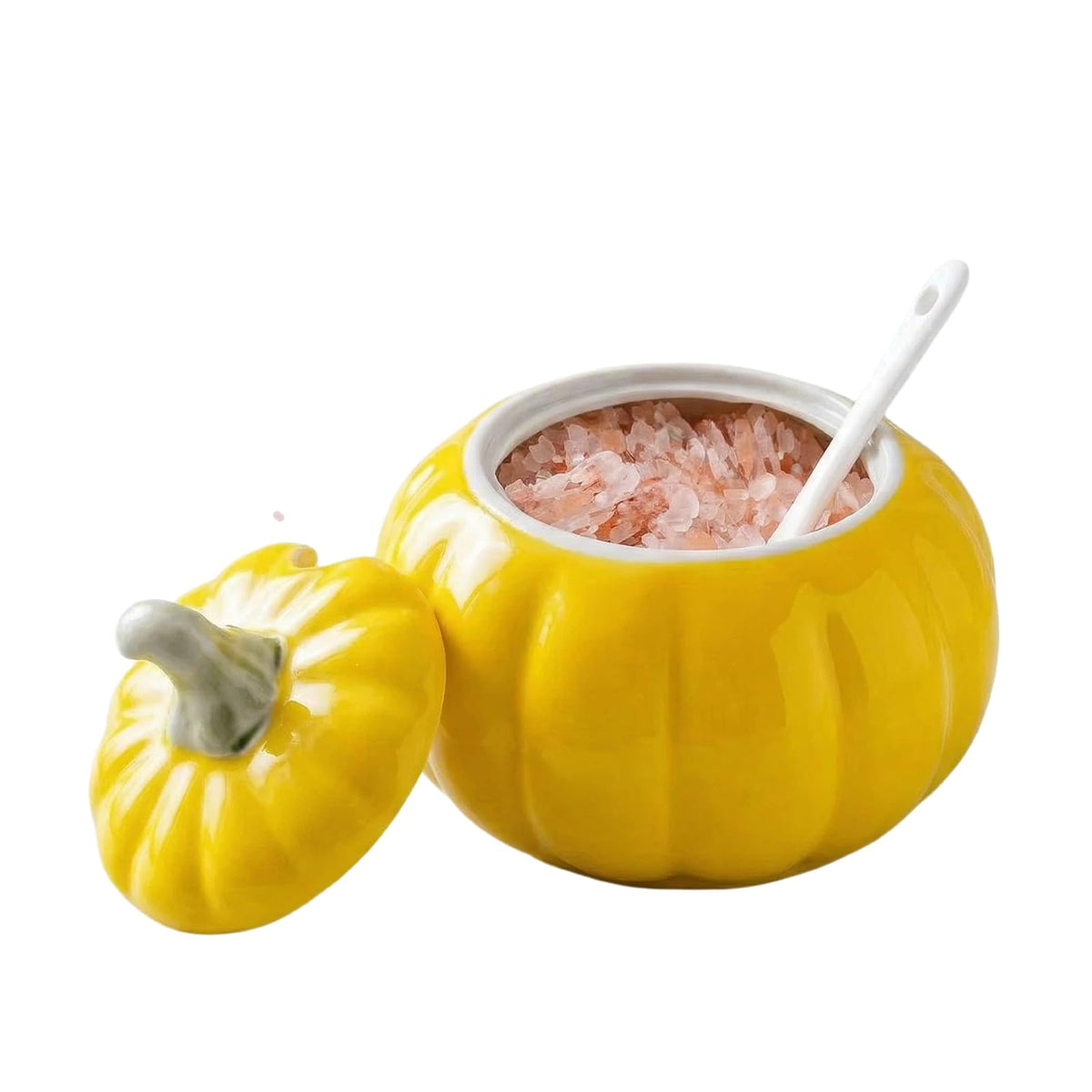 Ceramic Salt Cellar with Lid and Spoon, 10 OZ Salt Box, Salt Holder for Counter, Coffee, Sugar, Spices, Candies and Salt Containers for Countertop(orange)