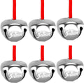 FOIMAS 12pcs 1.6 Inch Believe Bell Ornament Metal Christmas Sleigh Bells with Red Ribbon for Christmas Tree Holiday Decoration,Silver