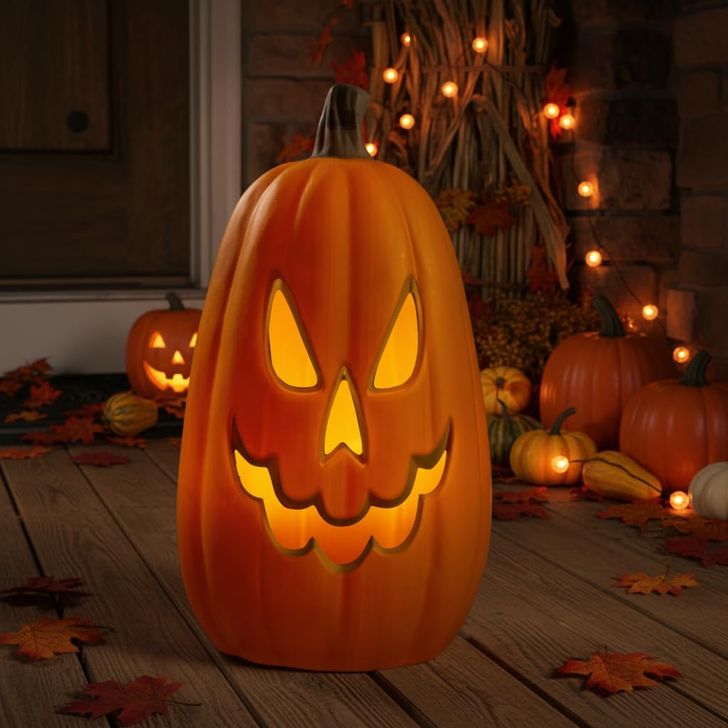 Xodus Battery Operated LED Light Pumpkin, Jack-O-Lantern, 8.5-inch, 2 Pack