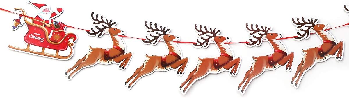 9 PCS Christmas Paper Banners Flags Santa and Reindeers Bunting Garlands for Door Wall Window Hanging Decoration Christmas Party Favor Supplies