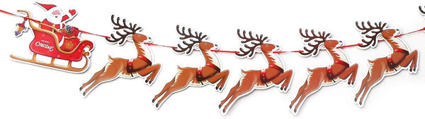 9 PCS Christmas Paper Banners Flags Santa and Reindeers Bunting Garlands for Door Wall Window Hanging Decoration Christmas Party Favor Supplies