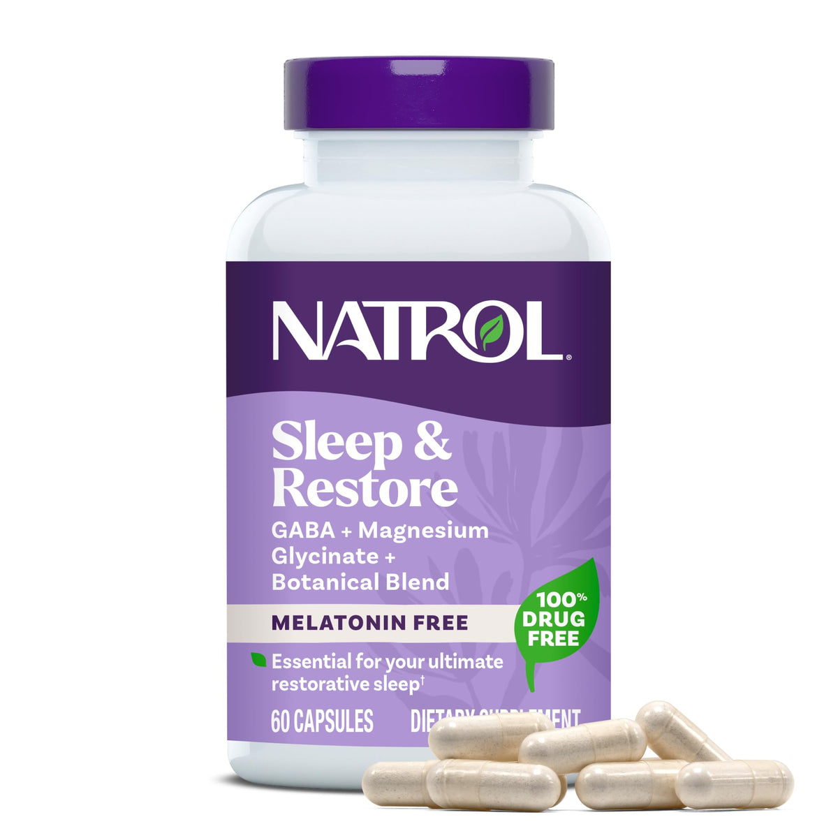 Natrol Sleep & Restore Magnesium Glycinate Blend Gummies, Cherry, 60 Count | Melatonin-Free, Nightitme Sleep-Aid for Adults, Calm Magnesium Glycinate with GABA, Botanical Blend, 100% Drug-Free