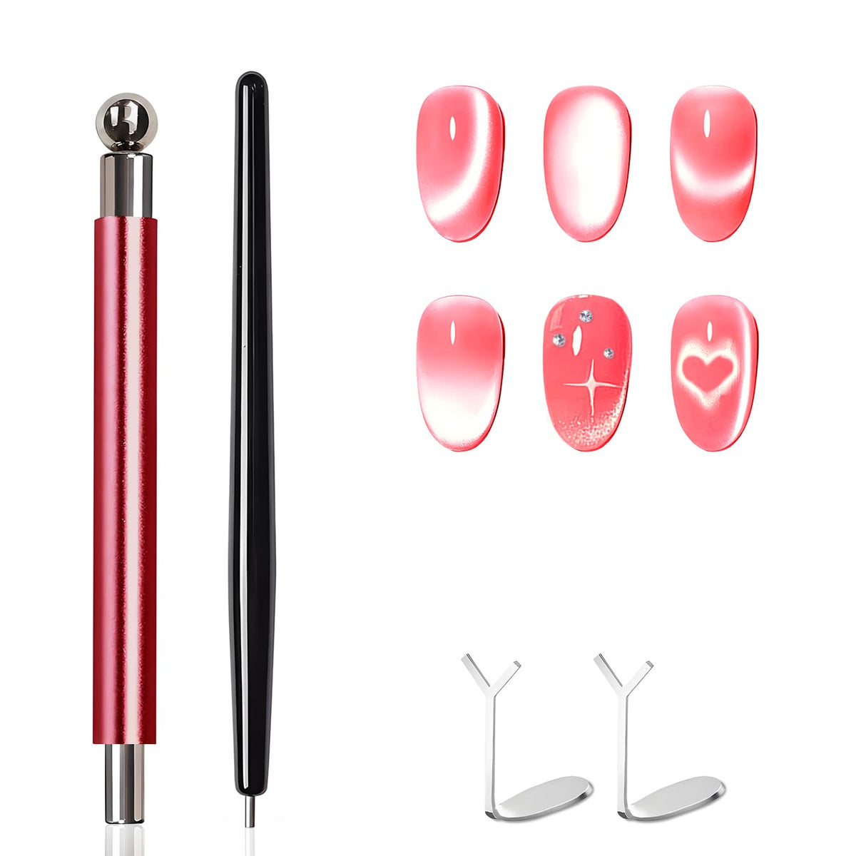 4-Piece Cat Eye Magnet Set – Black Bead-Attracting Nail Magnet Pen & Heart-Shaped Magnet for Nails, Nail Magnets for Nail Art, Cat Eye Magnet for Nail Art, Perfect for Home DIY, Nail Art Design