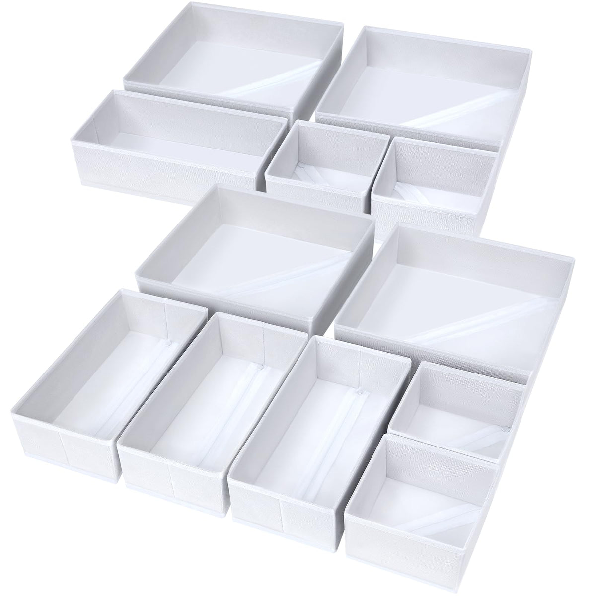 DIMJ Drawer Organizer Clothes, 12 Pack Dresser Organizer, Foldable Closet Organizers and Storage, Fabric Dresser Bins, Drawer Dividers for Nursery, Baby Clothes, Underwears, Sock (Beige)