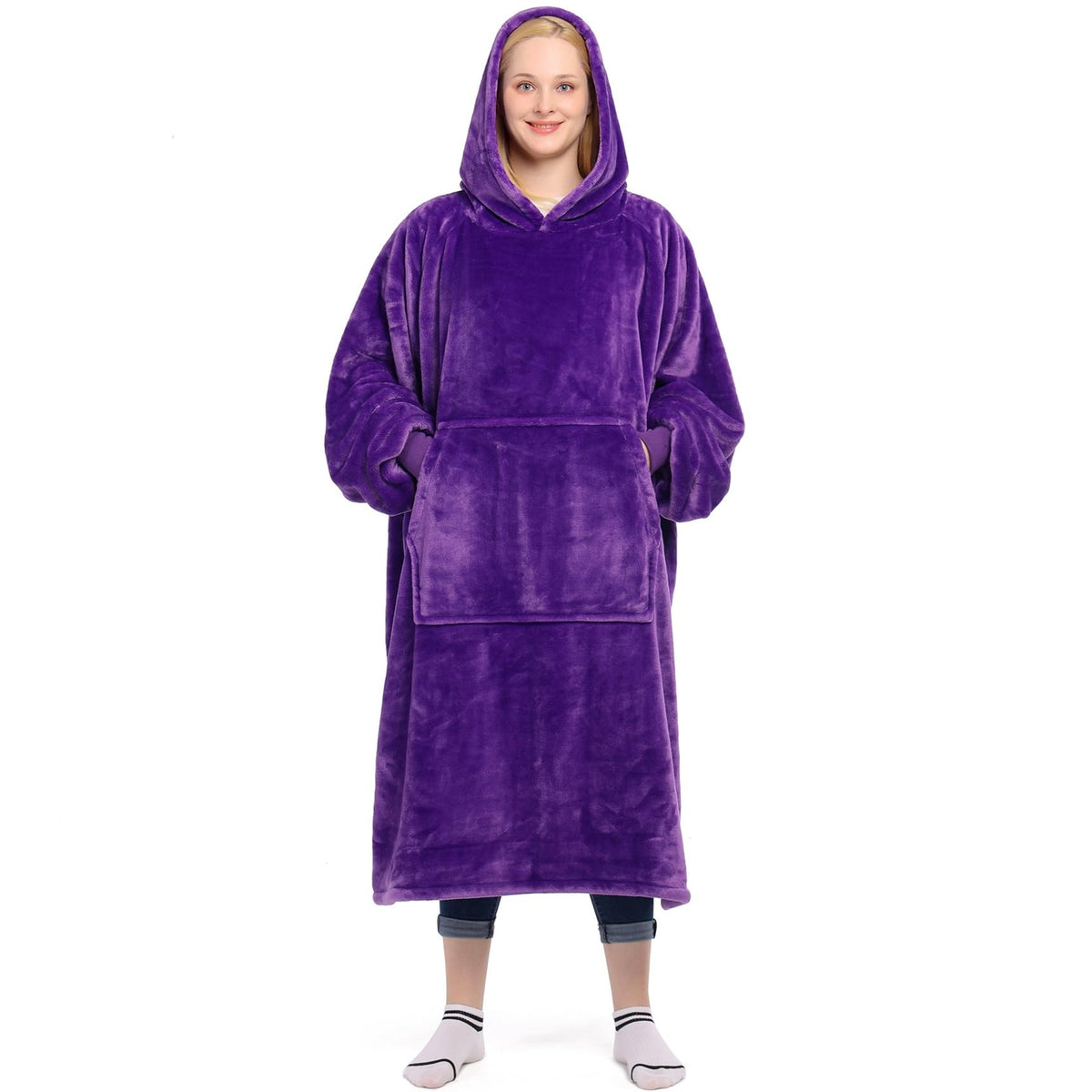 Waitu Wearable Blanket Sweatshirt Gifts for Women and Men, Warm and Cozy Giant Blanket Hoodie, Thick Flannel Hooded Blanket with Sleeves and Giant Pocket - Dark Gray