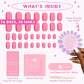 Olive & June Super Stick Press-On Nails, Taffy Bright Pink, Short, Round | No glue needed; 32 non-toxic tab nails in 16 sizes, easy on-off, non-damaging, 7-day wear; salon-quality mani at home