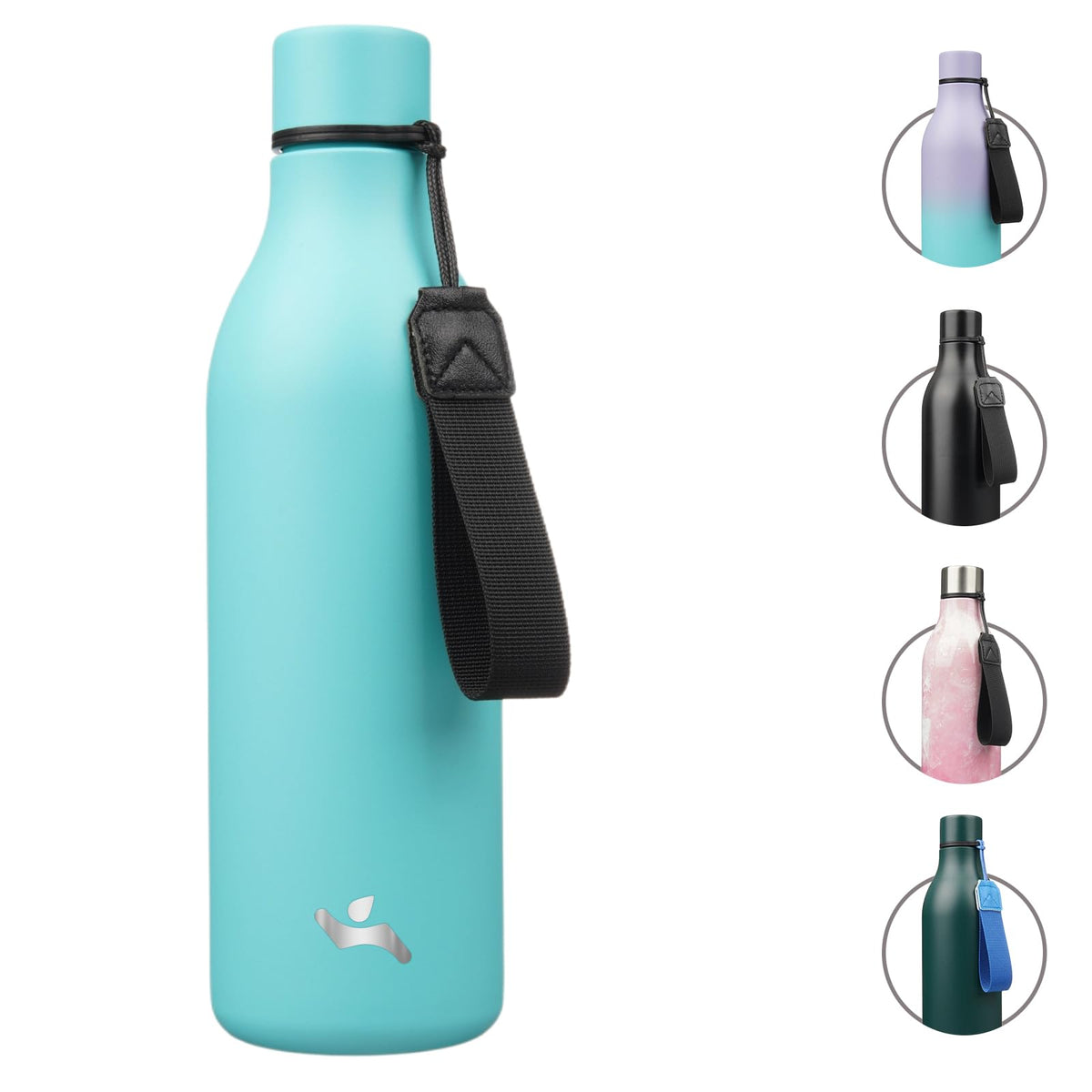 Konokyo Insulated Water Bottle with Strap,18 oz Double Wall Stainless Steel Vacuum Bottles Metal Water Flask,Macaron Green