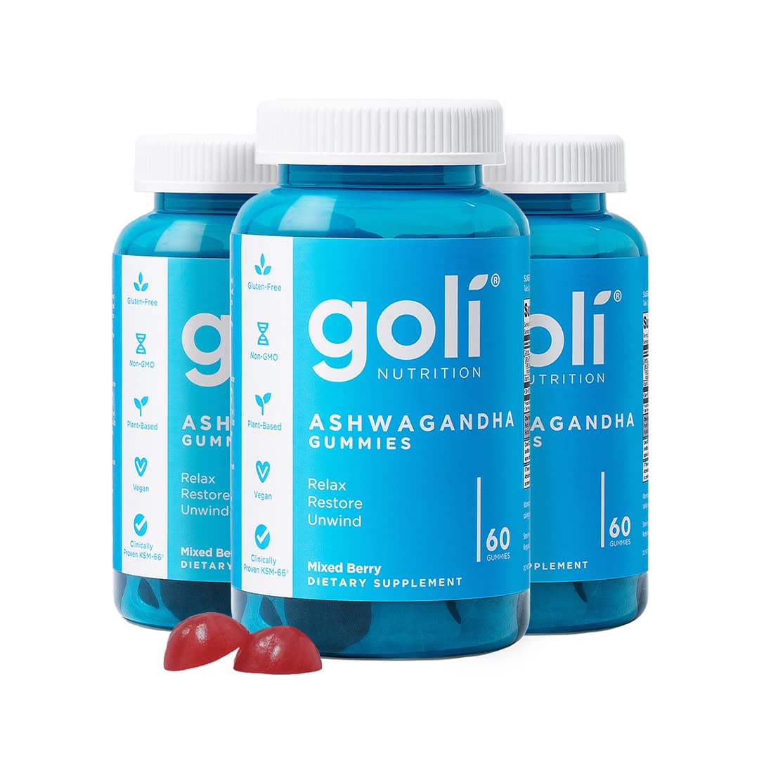 Goli Ashwagandha & Vitamin D Gummy - 60 Count - Mixed Berry, KSM-66, Vegan, Plant Based, Non-GMO, Gluten-Free & Gelatin Free Relax. Restore. Unwind, Pack of 1