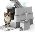 Stainless Steel Litter Box with Lid | Extra Large Enclosed Cat Litter Box for Big Cats | High Sided Metal Litter Boxes | 100% Anti-Urine Leakage | Odor Control | Non-Stick with Litter Scoop Set & Mat