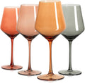 Colored Wine Glasses Set of 4, 13.5oz Lead-Free Crystal | Elegant Long Stem, Hand Blown, Autumn Tones, Fall Dinner Wedding Birthday Party, Ready-to-gift Box