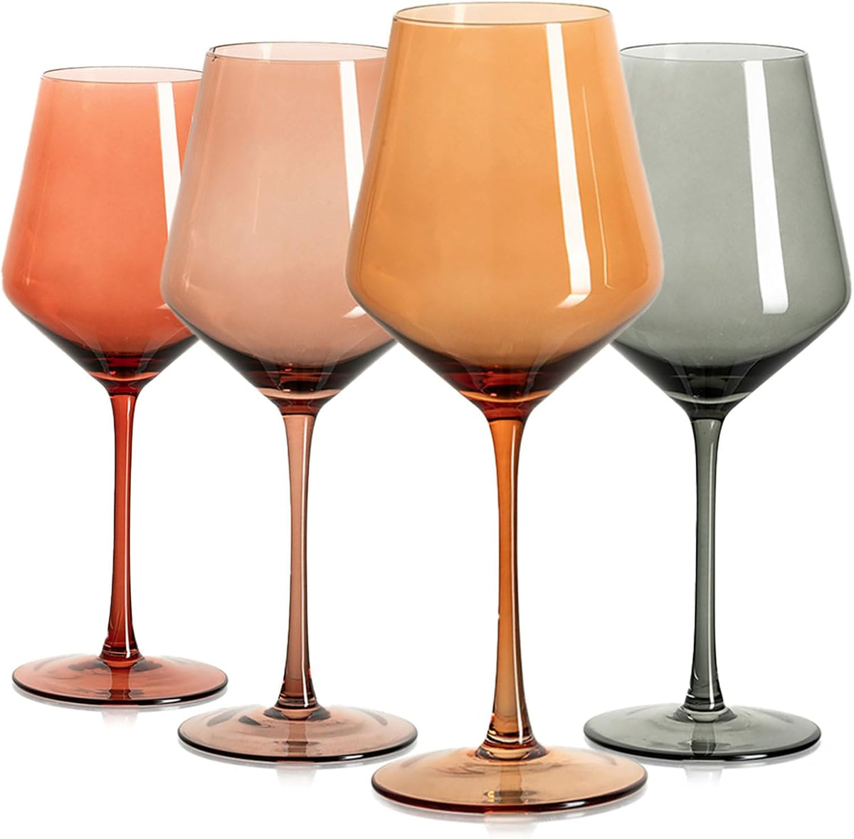 Colored Wine Glasses Set of 4, 13.5oz Lead-Free Crystal | Elegant Long Stem, Hand Blown, Autumn Tones, Fall Dinner Wedding Birthday Party, Ready-to-gift Box