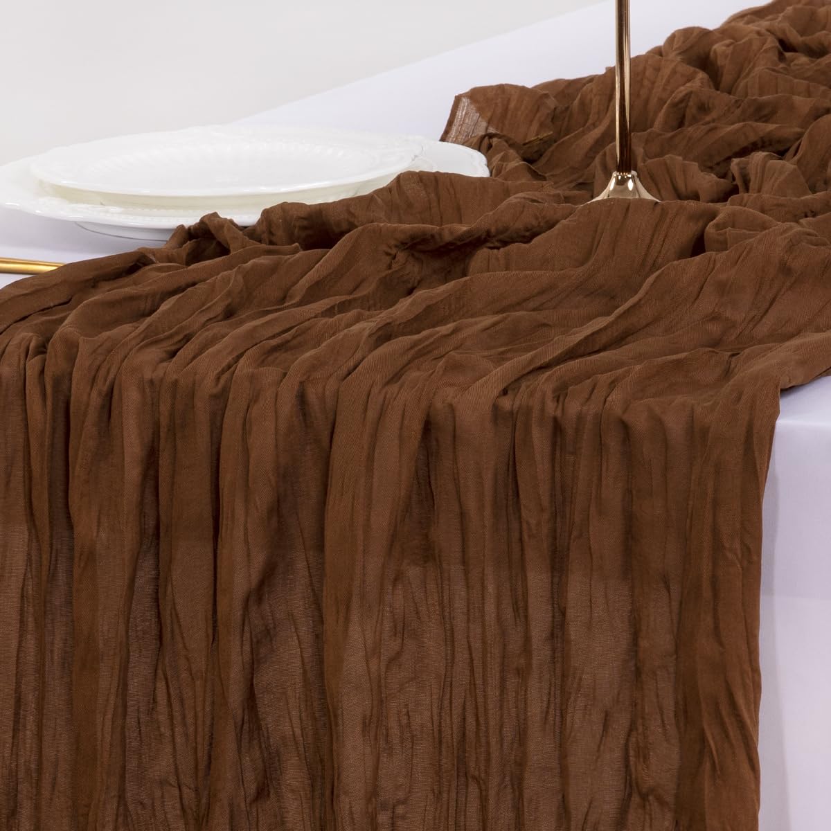 Fall Table Runner Terracotta Cheesecloth Boho Wedding Thanksgiving Decor