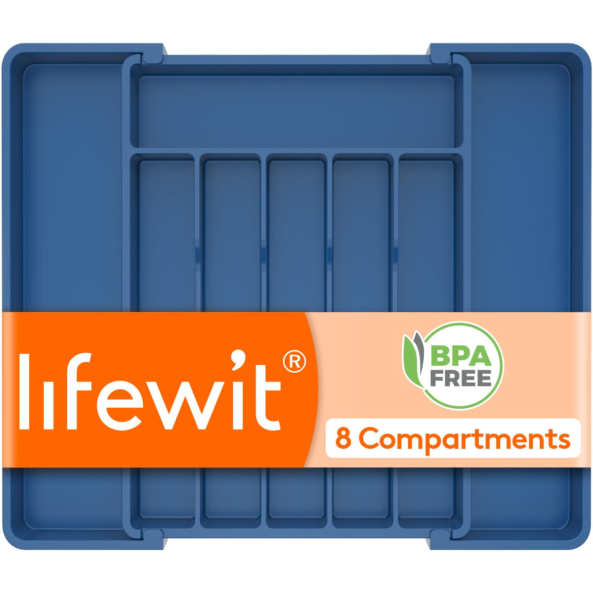 Lifewit Expandable Silverware Organizer, Plastic Utensil Tray for Kitchen Drawer, BPA Free Flatware Cutlery Holder, Space-Saving Storage for Spoons Forks Knives, 8-13.8 x 11.2 x 1.4 inch, Black