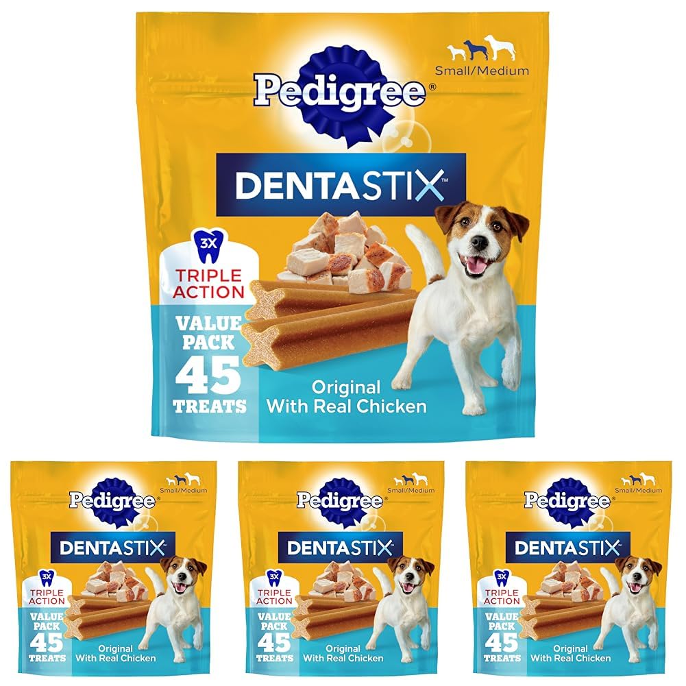 Pedigree Dentastix Small & Medium Breed Dog Treats, Original with Real Chicken, Dog Dental Treats, 21.1 oz. Bag (45 Treats Total)