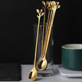 AnSaw 6-Piece Elegant Gold Leaf Long Handle Teaspoons - 7.4"