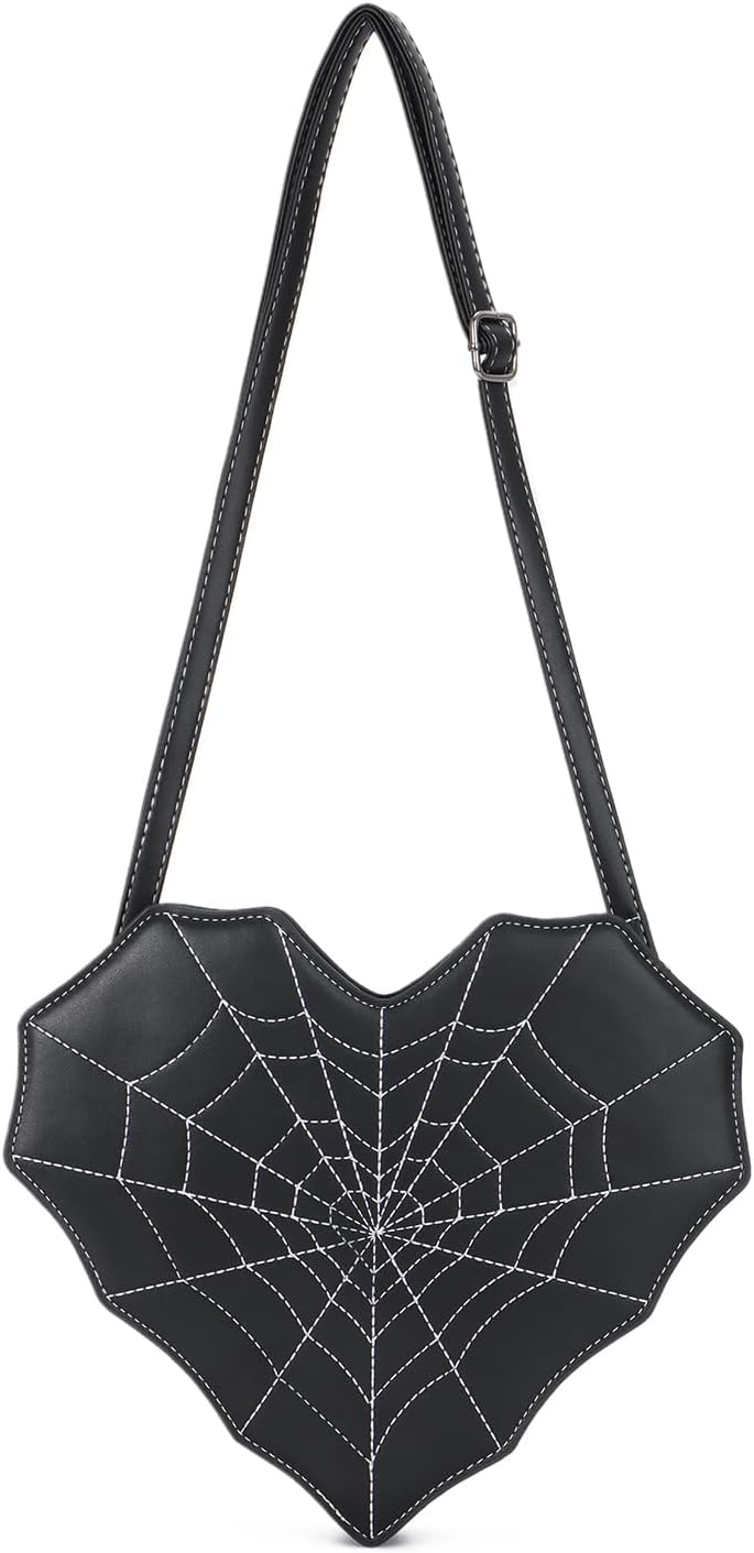 Gothic Purses for Women, Heart Shaped Shoulder Bag, Gothic Spider Web Backpack Purse, Halloween Goth Crossbody Bags