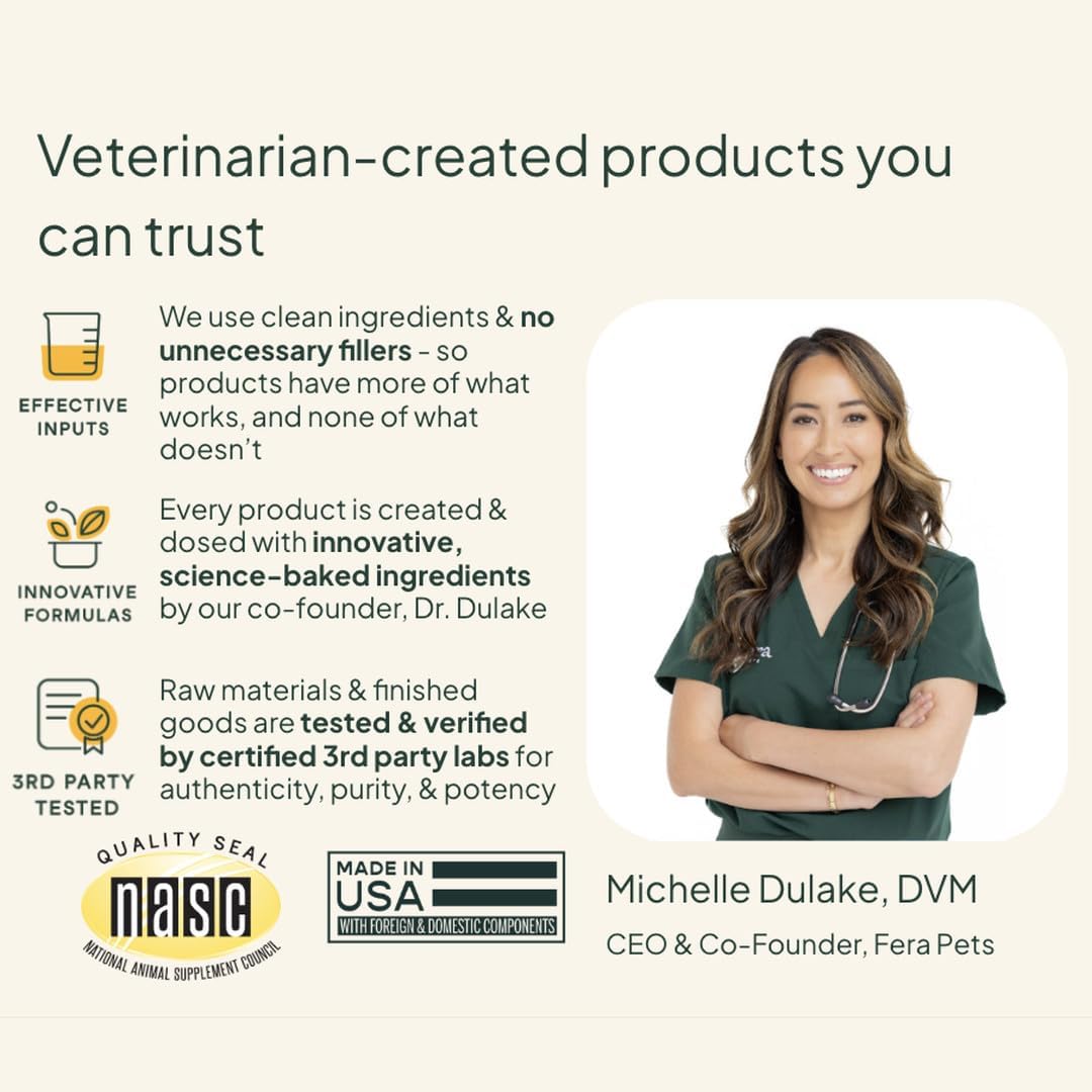Fera Pets Organic Probiotics for Dogs & Cats with Prebiotics, 60 Scoops | USDA Organic Gut Health Powder Supplement with 12 Strains and 5 Billion CFUs for Immunity, Energy and Skin & Coat Health