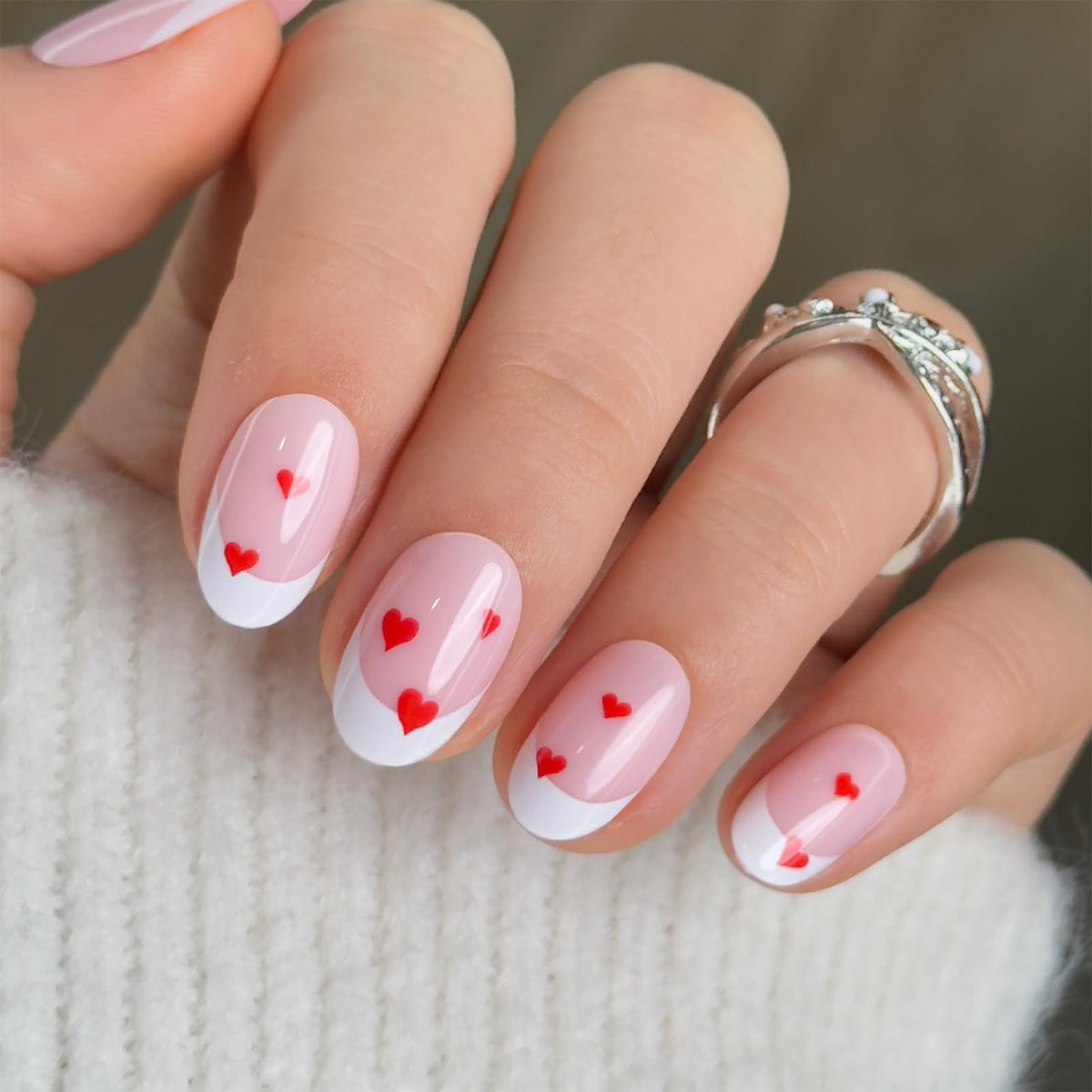 CurvLife Short Oval Chrome Nude Press On Nails, Champagne Pearl, Soft Gel | 32PCS 16 Sizes, Salon-Quality Natural Fake Nails, Curved Fit, 7-14 Day Glue-On Wear, Reusable Stick-On Nails, Press-On Kit