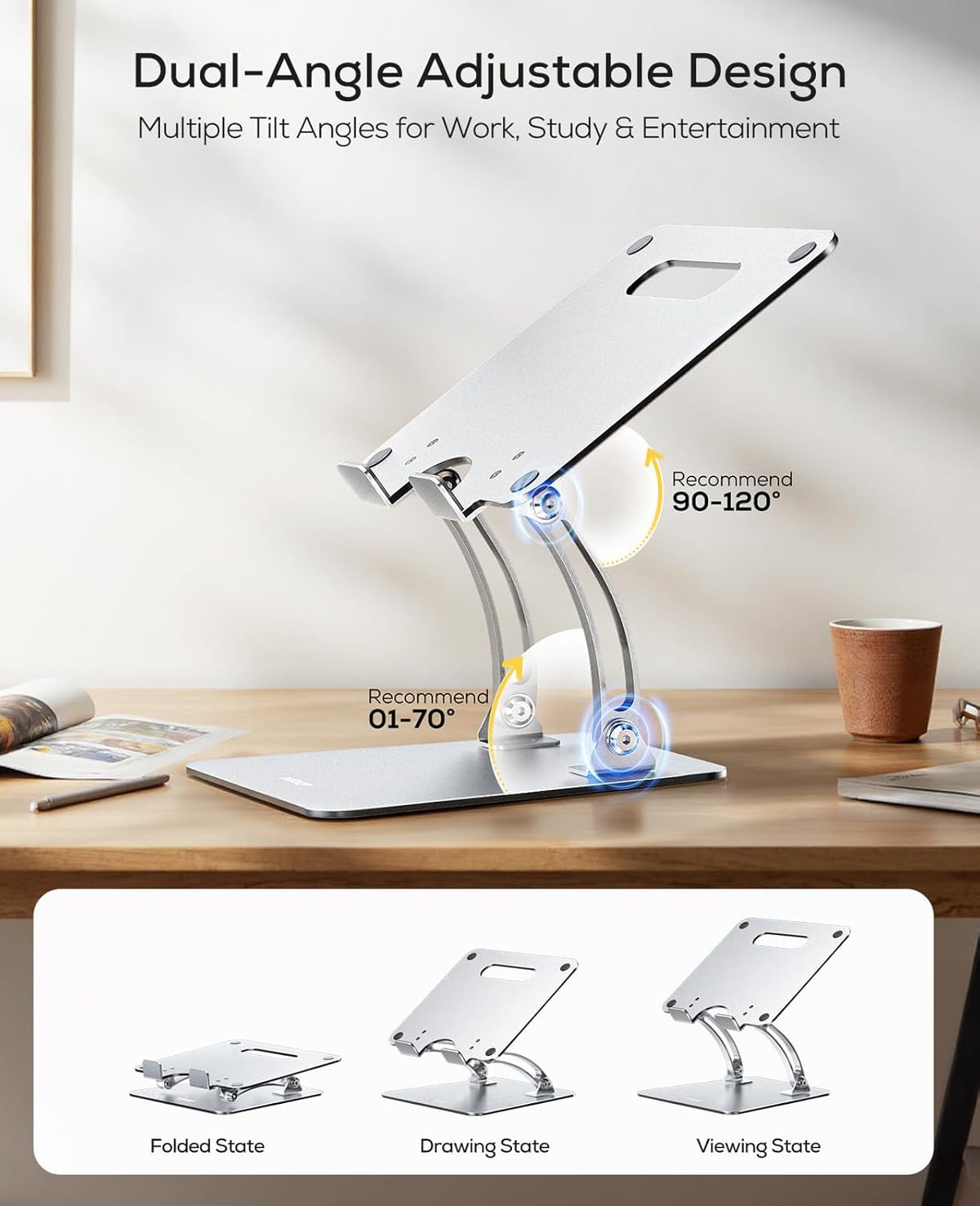 Nulaxy Ergonomic Adjustable Laptop Stand for Desk, Dual Foldable Computer Riser with Advanced Heat-Vent, Heavy-Duty Portable Notebook Holder for Posture Correction, Compatible with Mac 10-16" Laptops