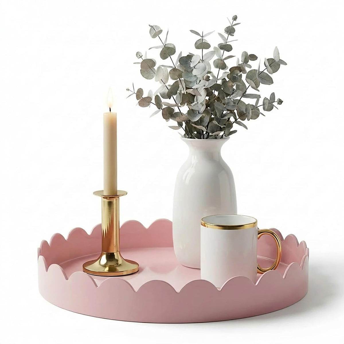 Gesodant Scalloped Glossy Plastic Lacquer Decorative Tray, 15.7 x 11.8 Inch Rectangle Serving Tray with Handles for Coffee Table, Ottoman, Bedroom Vanity, Living Room Centerpiece (Royal Blue & Gold)
