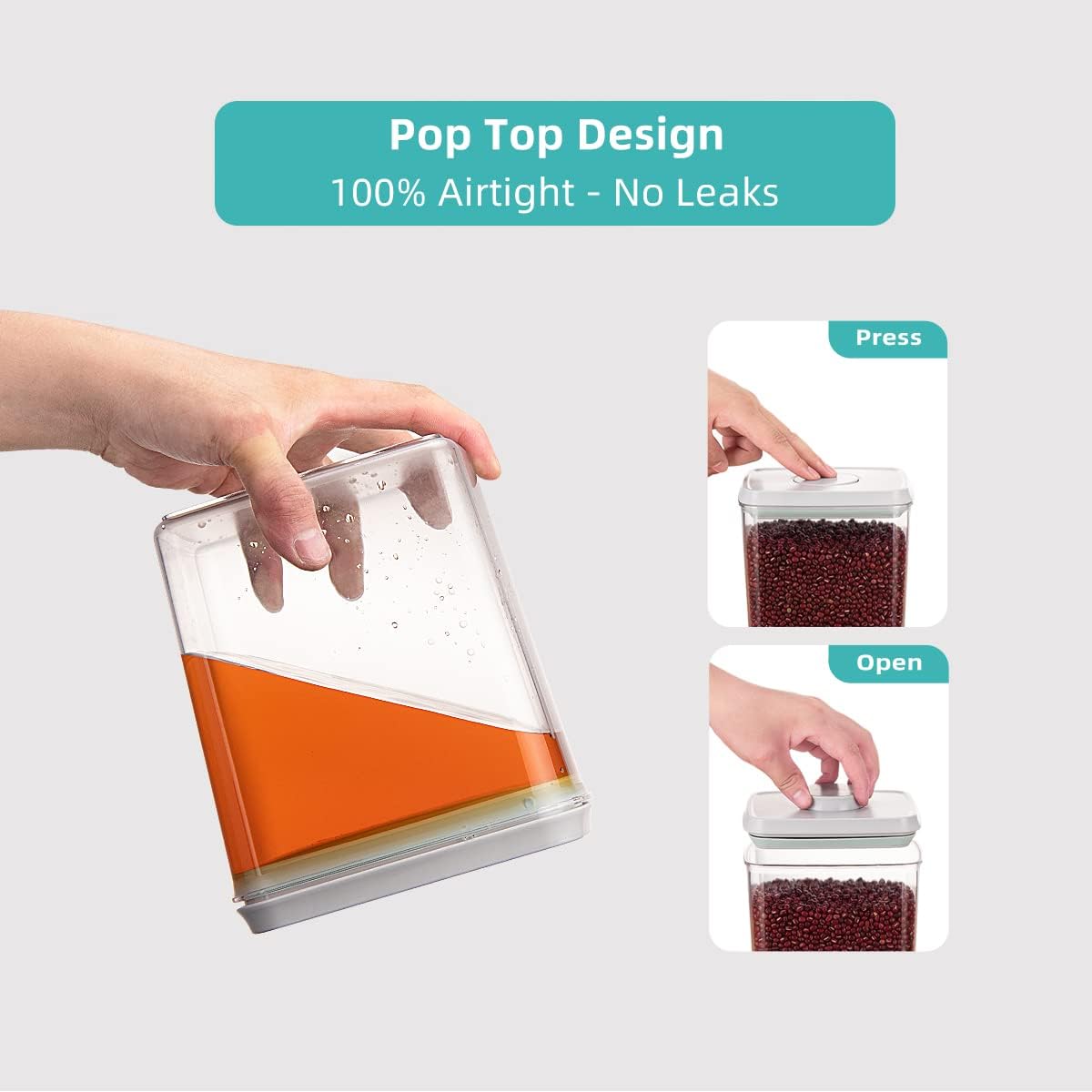 Pop Airtight Food Storage Containers with Lids for Kitchen Pantry Organizing Stackable Container for Cereal Snack Flour Sugar Coffee Spaghetti -12 Pcs(1.2, 2.0, 2.7, 3.3qt)*3
