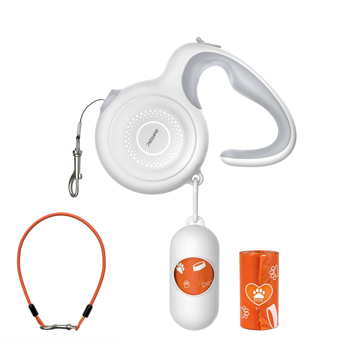 16Ft Retractable Dog Leash with Chew-Proof Steel Cable, 360° Tangle-Free, Built-in Poop Bag Dispenser, Ergonomic Comfort Grip Handle for Medium Large Dogs Up to 130lbs