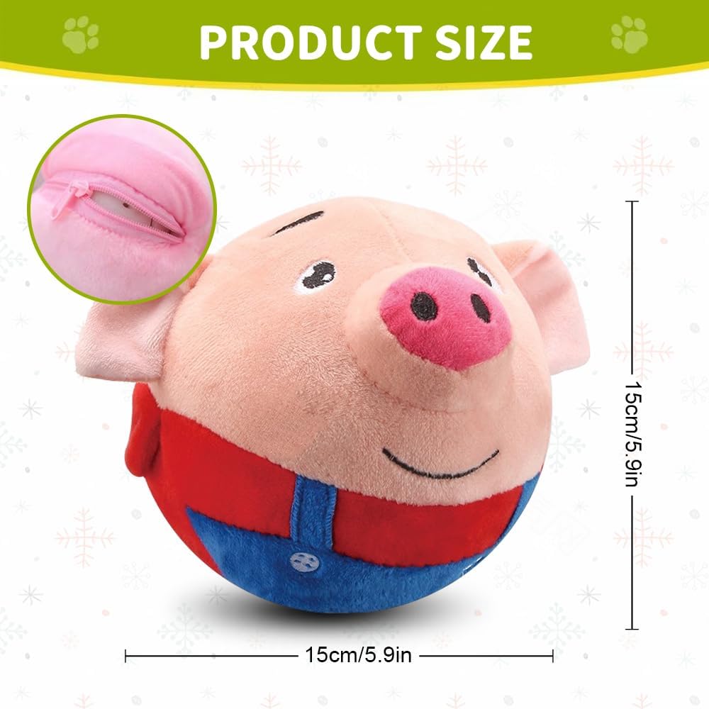 Interactive Dog Toys,2024 New Active Moving Pet Plush Toy,Squeaky Moving Dog Ball Toy,Rechargeable Puppy Toys to Keep Them Busy,Washable Pig Plush Toys(Red Pig)