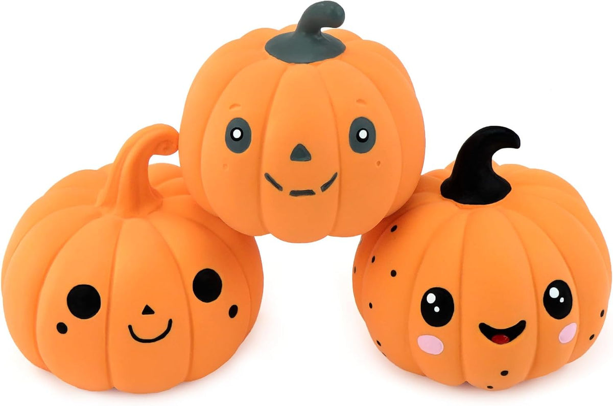 CHIWAVA 3PCS 2.4" Squeak Halloween Pumpkin Latex Dog Toy Set for Small Dogs | Interactive Puppy Toys for Indoor & Outdoor Fetch and Throw, Squeeze Squeak Play, Holiday Gift